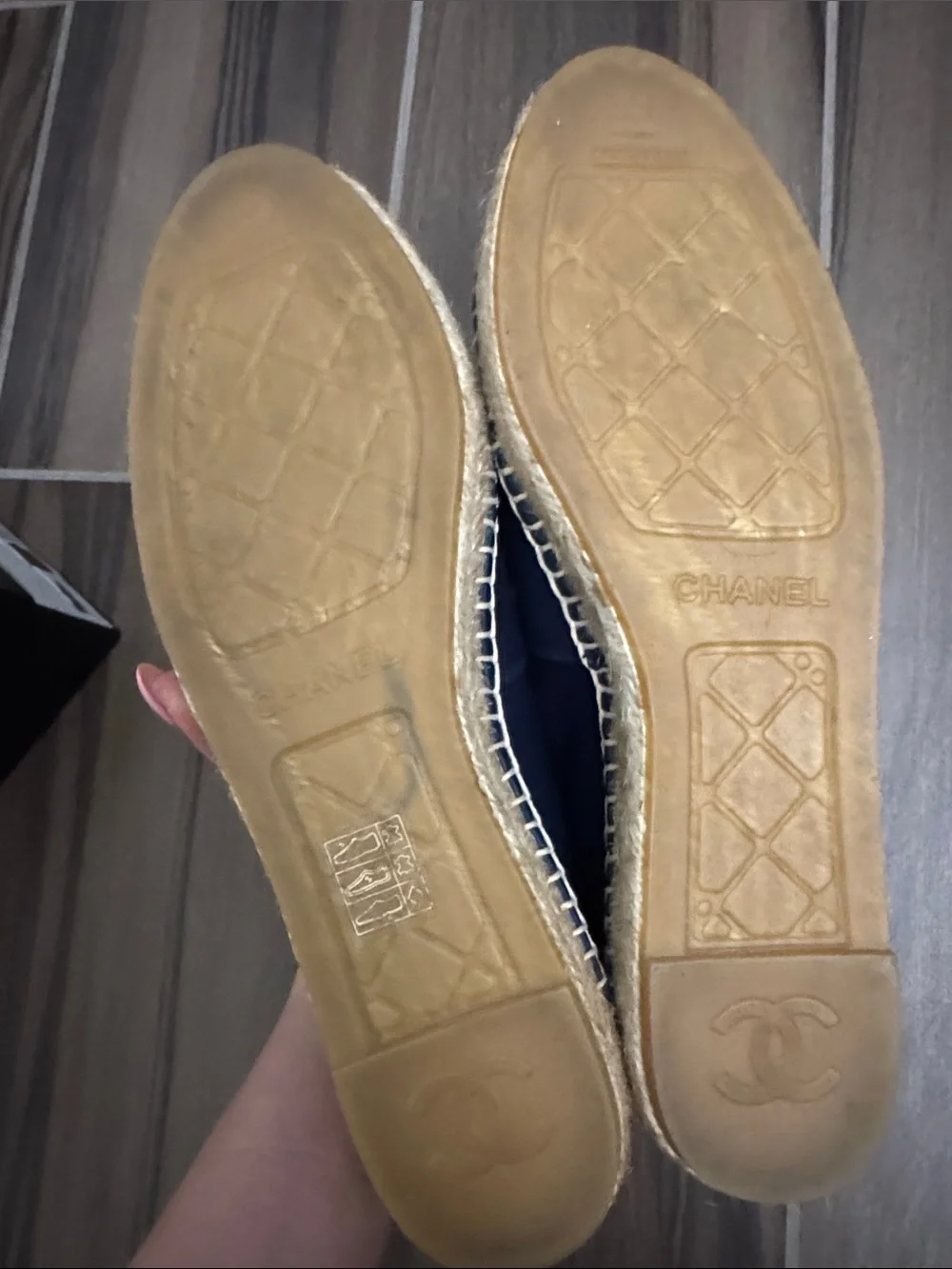 CHANEL Navy, Black and White Leather Espadrilles